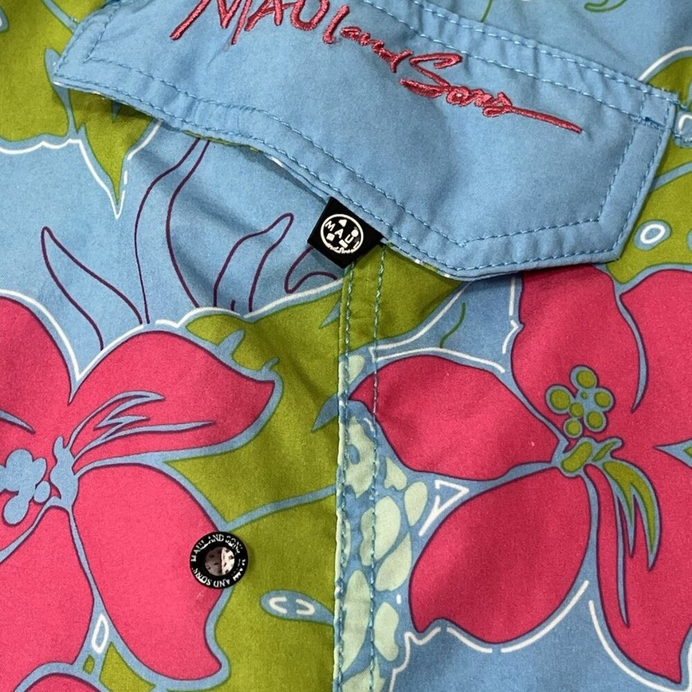 Maui & Sons Board Shorts Men’s 30 Tropical Floral Swim Trunks Blue Pink Hawaii - Picture 11 of 16